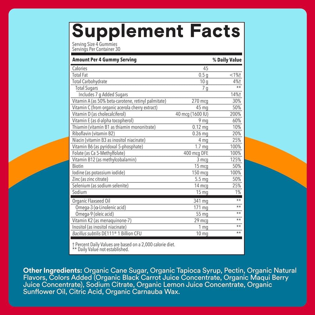 Smartypants Multivitamin for Men, Organic Gummies: Probiotics, Coq10, Methylfolate, Omega 3 (ALA), Vitamin D3, C, Vitamin B12, B6, A, K & Zinc for Immune Support, Biotin, 120 Gummies (30 Day Supply)
