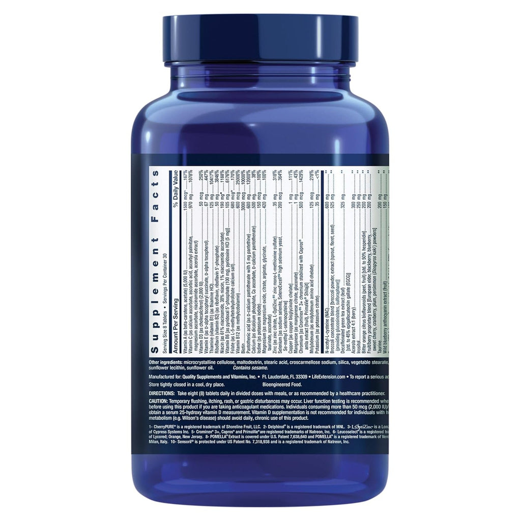 Life Extension Mix Tablets, High-Potency, Advanced Vitamin, Mineral, Fruit & Vegetable Formula, Vitamin C, B, D, E, Magnesium, for Whole-Body Health, Healthy Aging, Gluten-Free, 240 Tablets