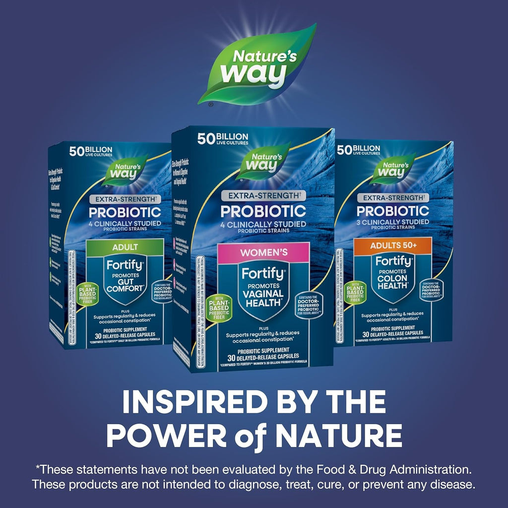 Nature'S Way Fortify Extra Strength Women’S Probiotic 50 Billion CFU, Potent Multi-Strain Probiotic for Digestive, Vaginal and Immune Support*, Once-Daily Capsule, 30 Capsules