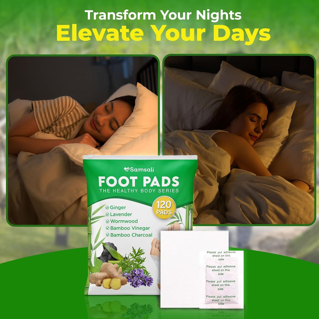 Ginger & Bamboo Vinegar Foot Pads: 120 Pack Natural Foot Pads with Bamboo Charcoal, Wormwood & Lavender for Adults and Elderly, Soothing Overnight Sleep Care