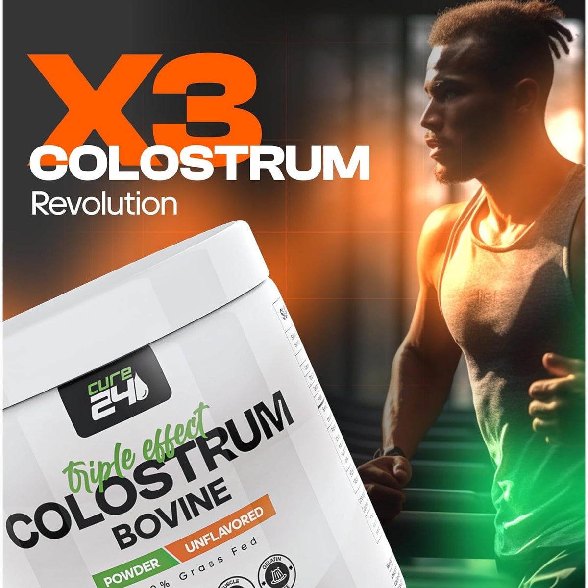 Bovine Colostrum X3 Supplement Powder for Humans, 100% Pure Whole Natural Grass Fed Superfood, High Igg, plus Probiotic & Prebiotic, Unflavored, Made in USA