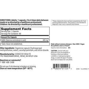 Klaire Labs SFI Health GABA - 420 Milligrams Gamma-Aminobutyric Acid, Neurotransmitter to Support Calm & Mood (60 Capsules)