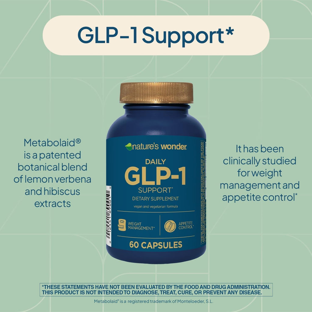 Nature'S Wonder Daily GLP-1 Support Supplement, Supports Healthy Weight Management & Appetite Control*, Includes Clinically Studied Metabolaid | 60 Capsules, 30 Day Supply