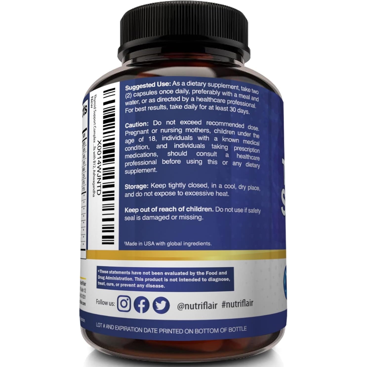 Nutriflair Thyroid Support Complex, 120 Capsules - with Iodine, Black Pepper, Ashwagandha, Vitamin B12 - Thyroid Supplement for Women and Men