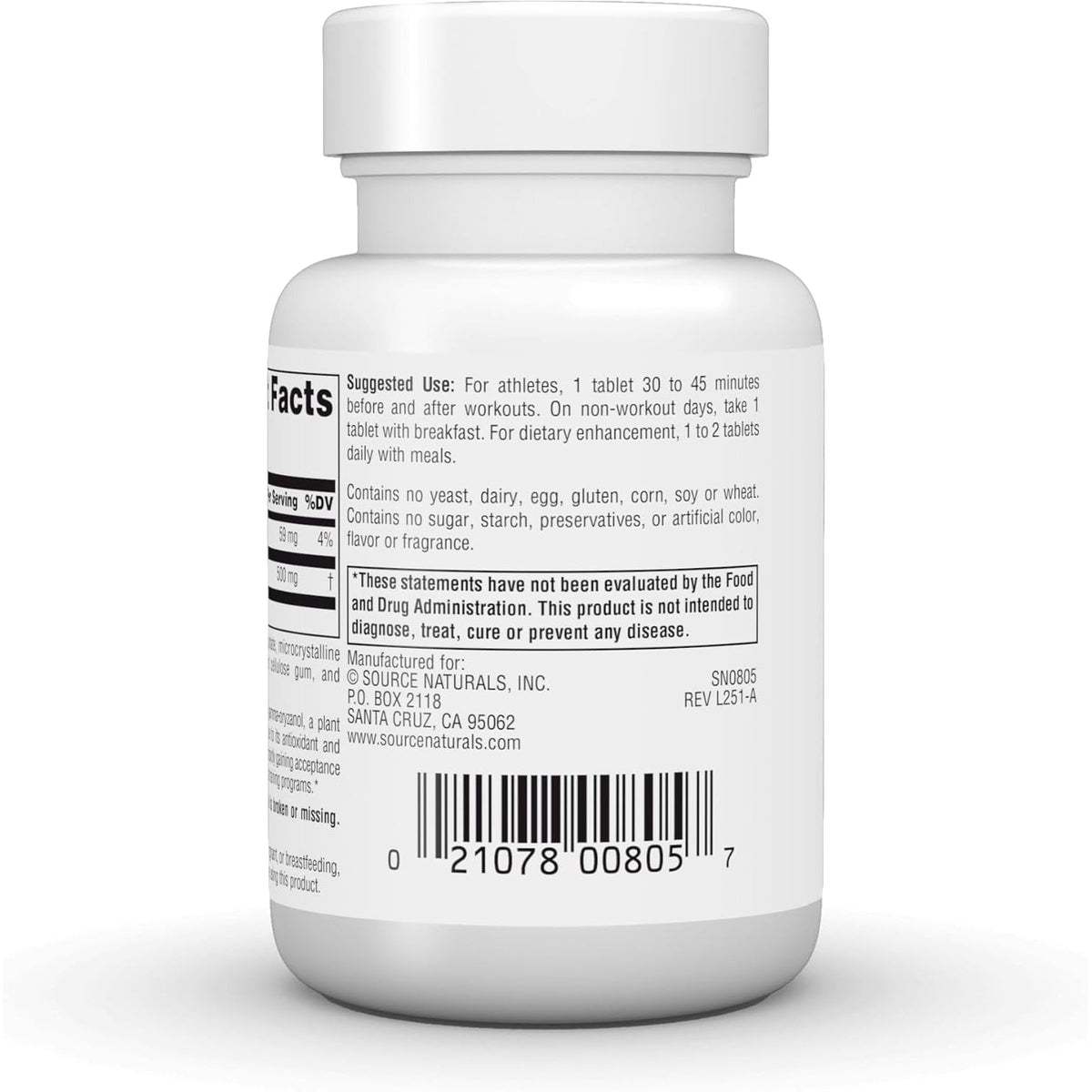 Source Naturals Athletic Series, Trans-Ferulic Acid, Antioxidant Support* - 250Mg -60 Tablets