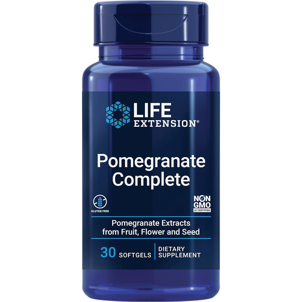 Life Extension Pomegranate Complete, Fruit Extract, Flower, Seed Oil Extract, Cardiovascular Health, Antioxidant Support, Superfood Supplement, Gluten Free, Non-Gmo, 30 Softgels