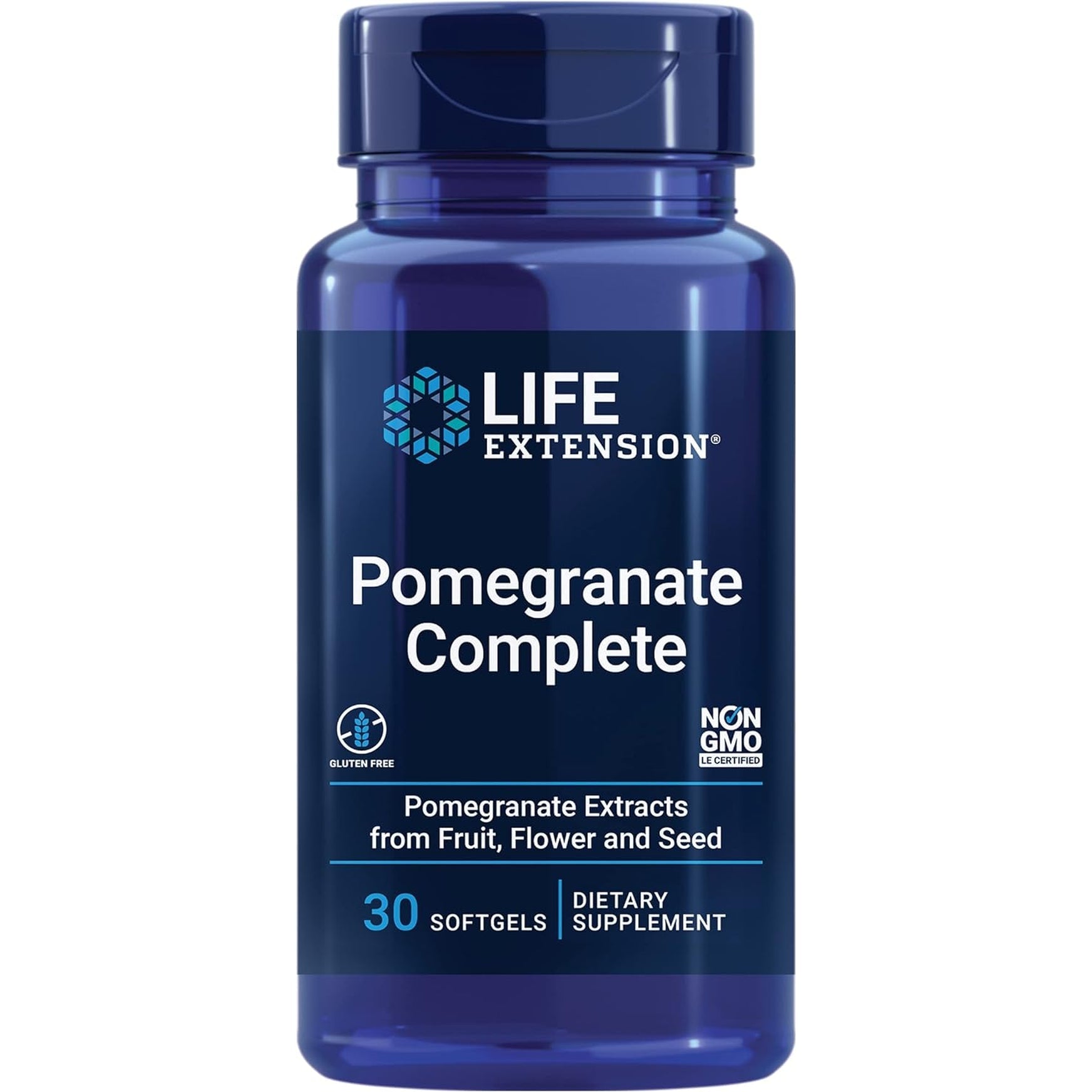 Life Extension Pomegranate Complete, Fruit Extract, Flower, Seed Oil Extract, Cardiovascular Health, Antioxidant Support, Superfood Supplement, Gluten Free, Non-Gmo, 30 Softgels