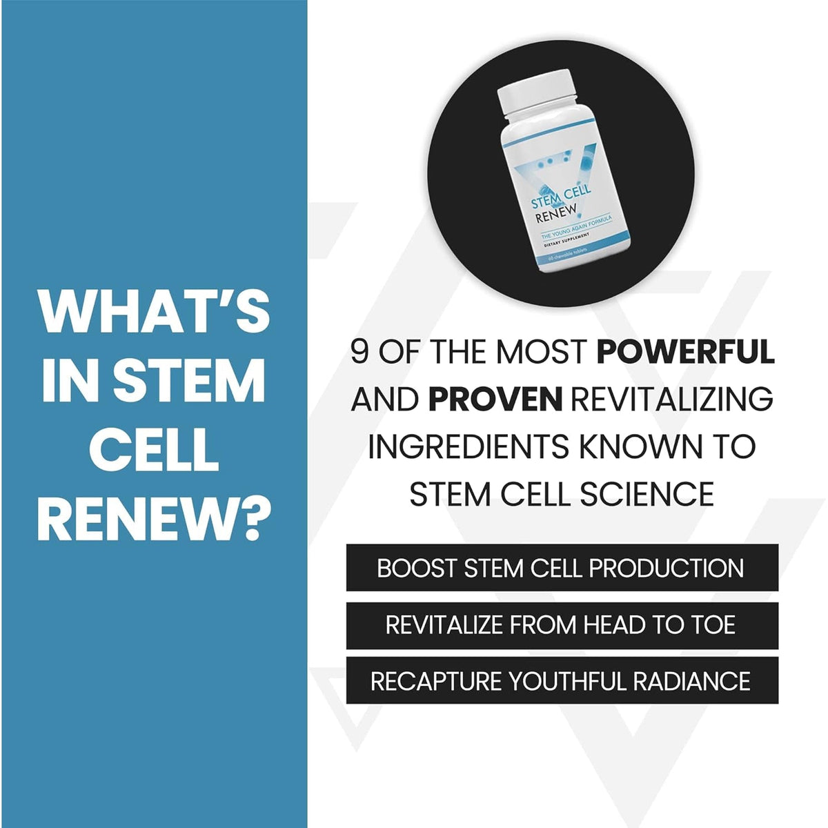 Stem Cell Renew | Boost Your Natural Supply of Stem Cells to Strengthen Mental Sharpness, Help Slow Signs of Aging and Restore Youthful Energy - Created by NASA Scientist | 1-Month Supply (60 Count)
