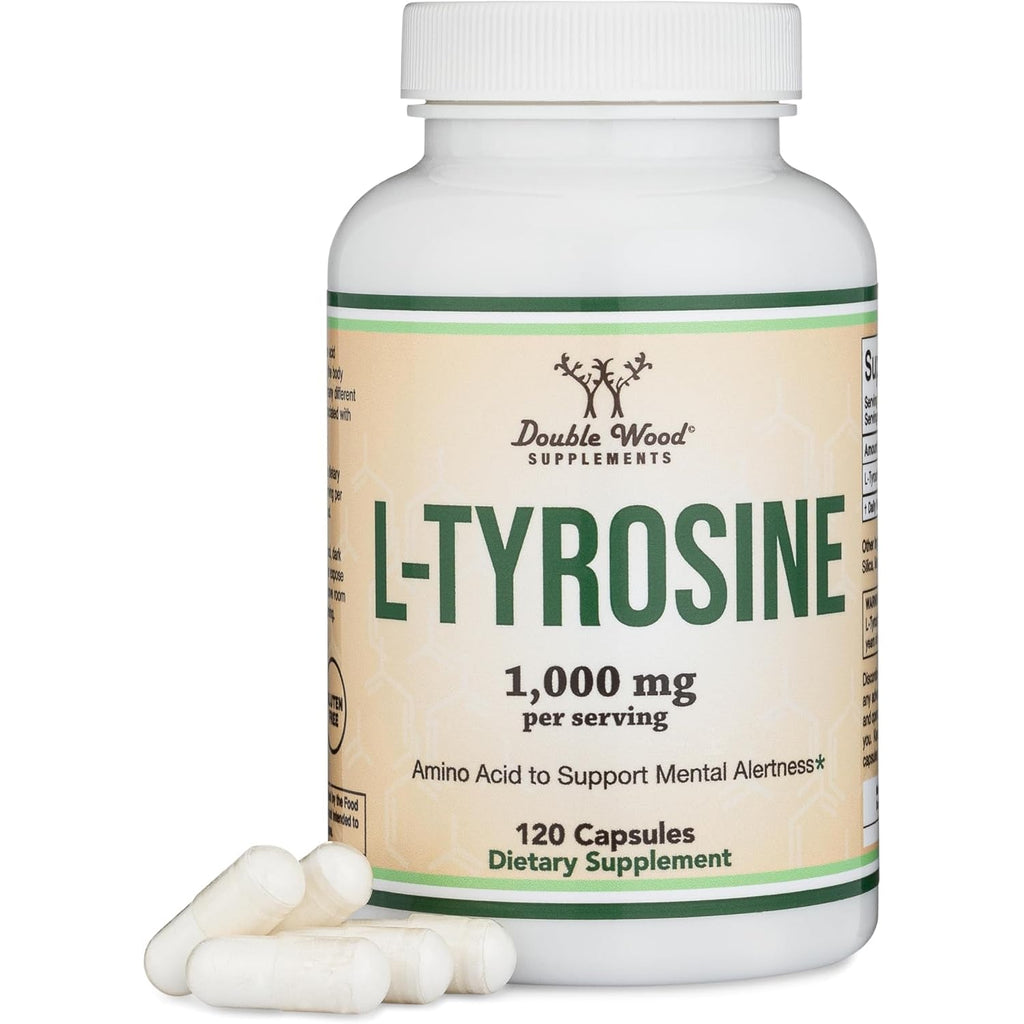 L-Tyrosine 1,000Mg per Serving, 120 Veggie Capsules (L Tyrosine Supplement for Memory, Attention, and Focus) Amino Acid, Vegan Safe, Non-Gmo by Double Wood
