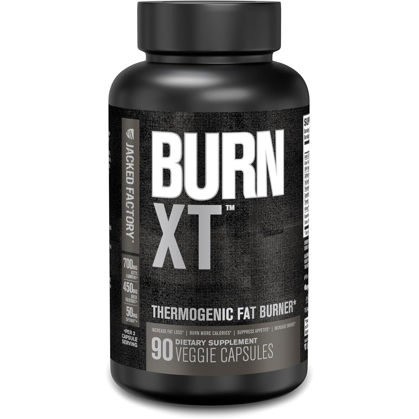 Jacked Factory Burn XT Black Thermogenic Fat Burner - Weight Loss Supplement, Appetite Suppressant, Nootropic Energy Booster | Teacrine, Acetyl L-Carnitine, Green Tea Extract - 90 Veg Diet Pills