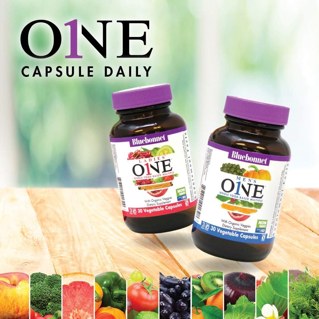 Bluebonnet Nutrition Men’S One Vegetable Capsule, Whole Food Multiple, K2, Organic, Energy, Vitality, Non-Gmo, Gluten, Soy & Milk Free, Kosher, 3 Month Supply, 90 Count