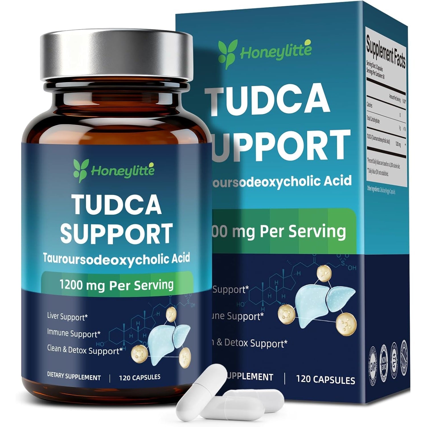 TUDCA 1200Mg – Pure Tauroursodeoxycholic Acid Supplement, 120 Vegan Capsules Easy to Swallow (60-Day Supply), Non-Gmo, Gluten-Free (120 Counts)