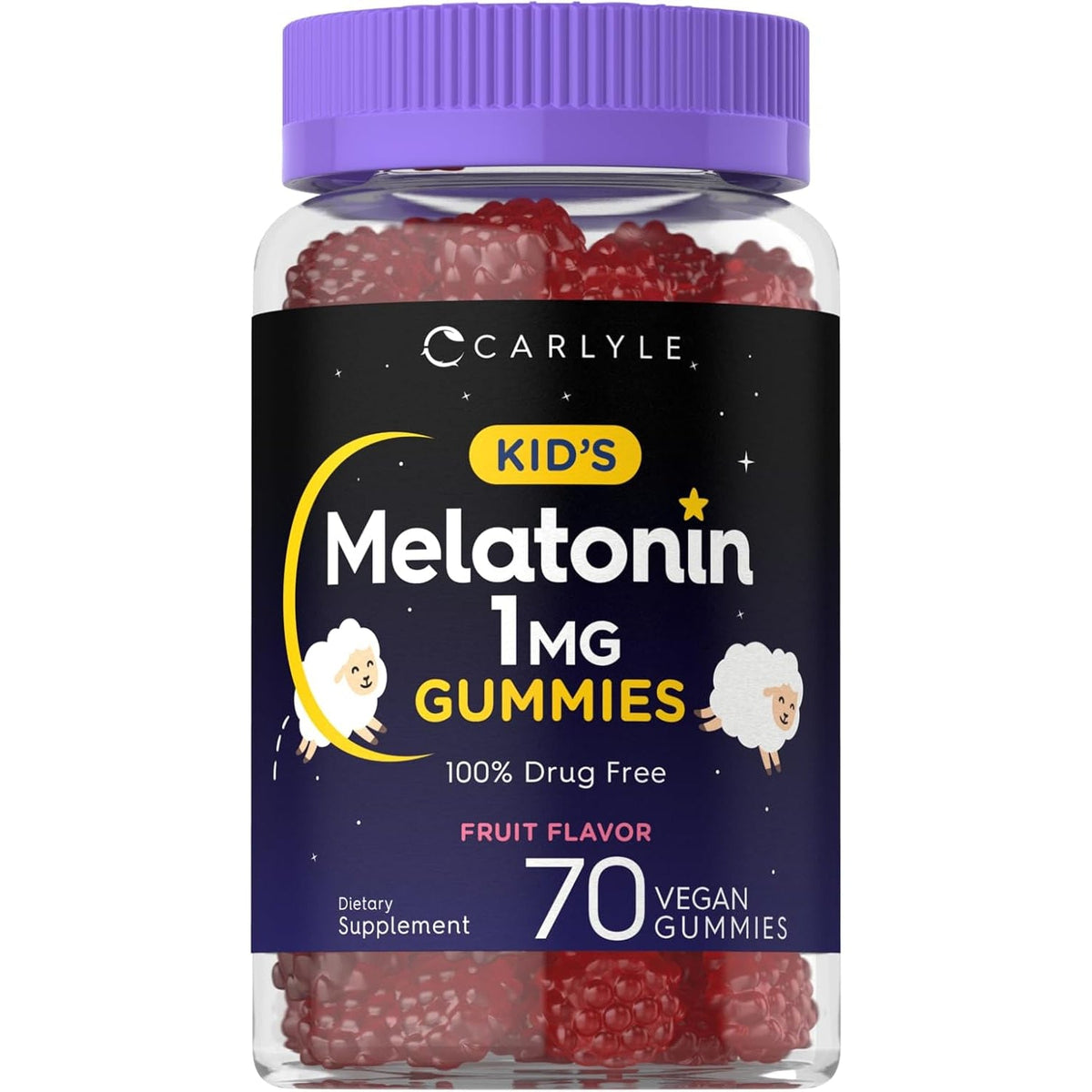 Carlyle Kids Melatonin Gummies | 1 Mg 70 Count | Fruit Flavor Gummy | Vegan, Non-Gmo, Gluten Free
