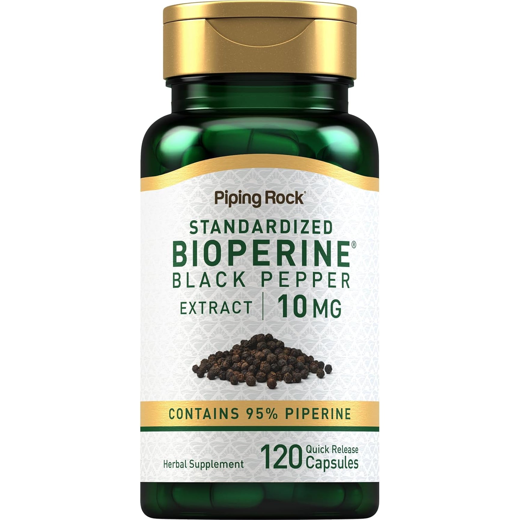 Piping Rock Bioperine Supplement 10Mg | 120 Capsules | Black Pepper Extract | 95% Piperine | Gluten Free, Non-Gmo