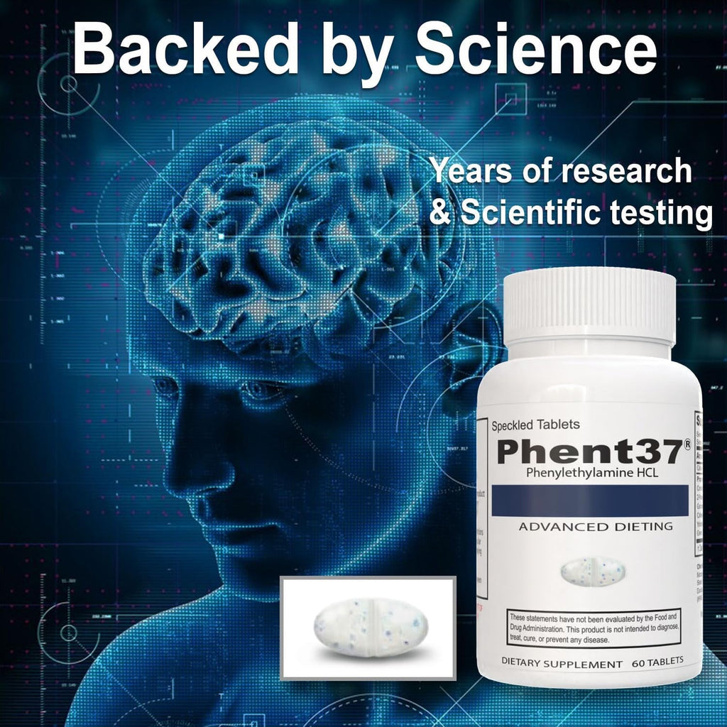 Phent37 (1 Bottle - 60 Speckled Tablets) - Advanced Phenylethylamine HCL Dietary Nutraceutical, Premium Small White and Blue Tablets, Boost Metabolism, Weight Management for Men and Women