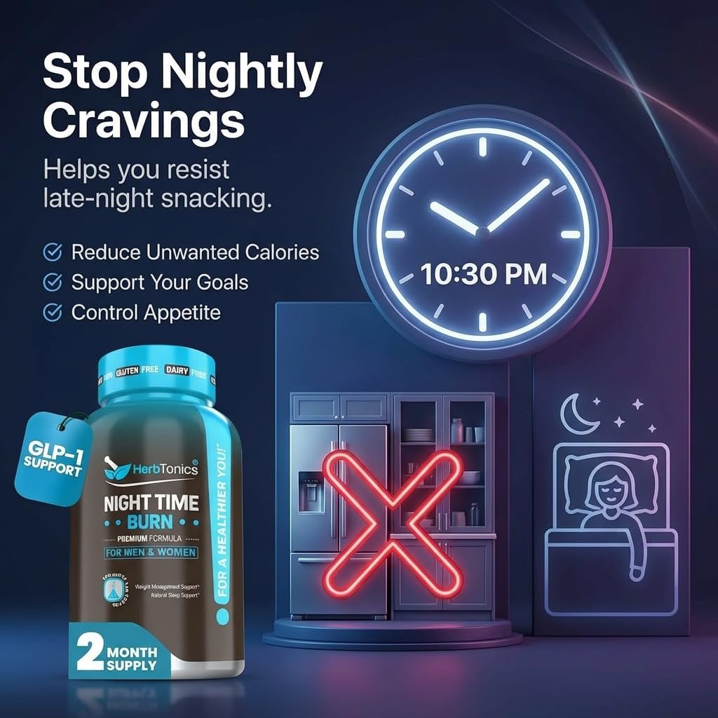 Herbtonics Night Time Burn & Sleep Complex Supports Overnight Metabolism, Stress Relief & Deep Sleep. Includes Melatonin, Valerian and Green Tea – Vegan Bedtime Weight Management (60 Capsules)