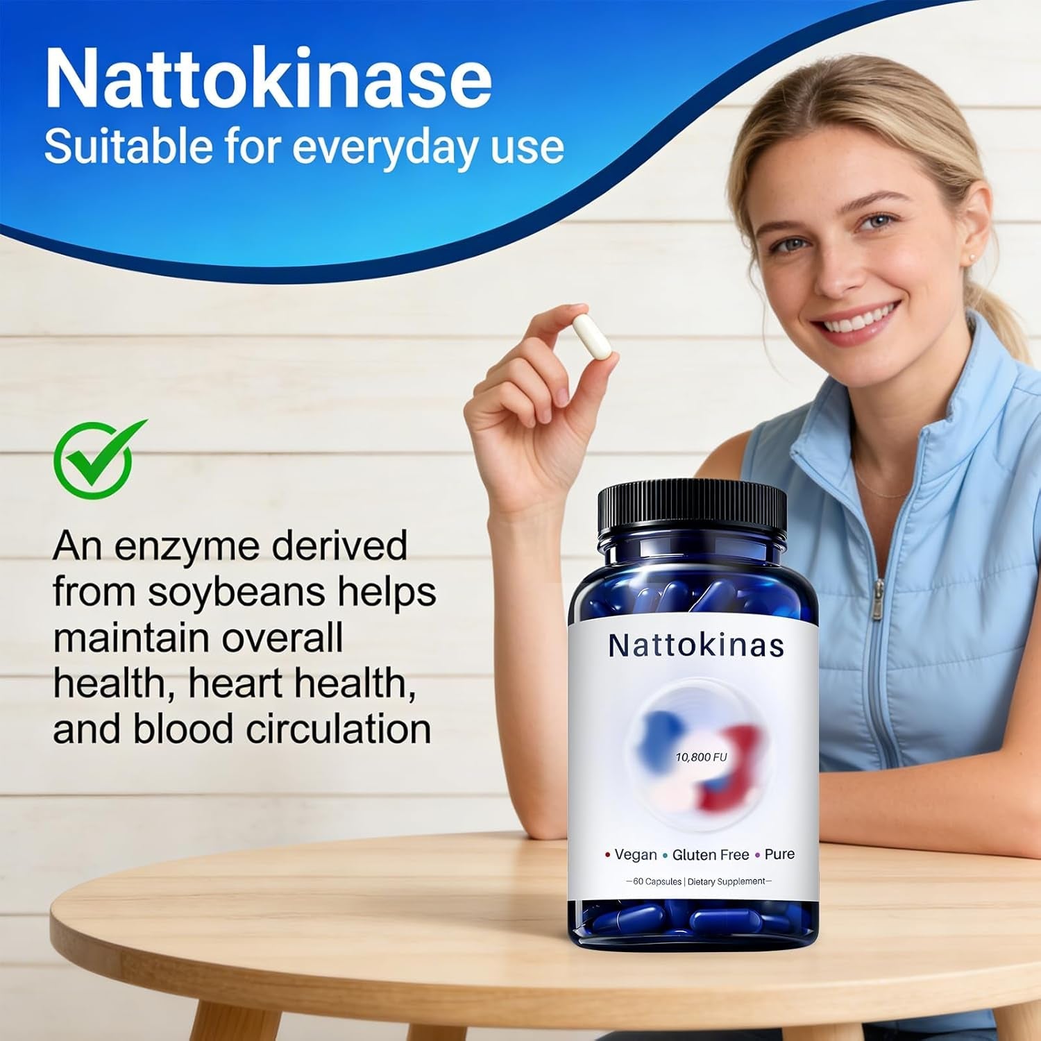 Ultimate Nattokinase 10800 FU Capsules, Nattokinase Supplement for Heart Health & Daily Wellness Support, Vegan, Gluten Free, 60 Capsules