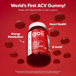 Goli Apple Cider Vinegar Gummies - Worlds First ACV Gummy with Vitamin B12, Beetroot & Pomegranate - Vegan, Non-Gmo, Gluten-Free