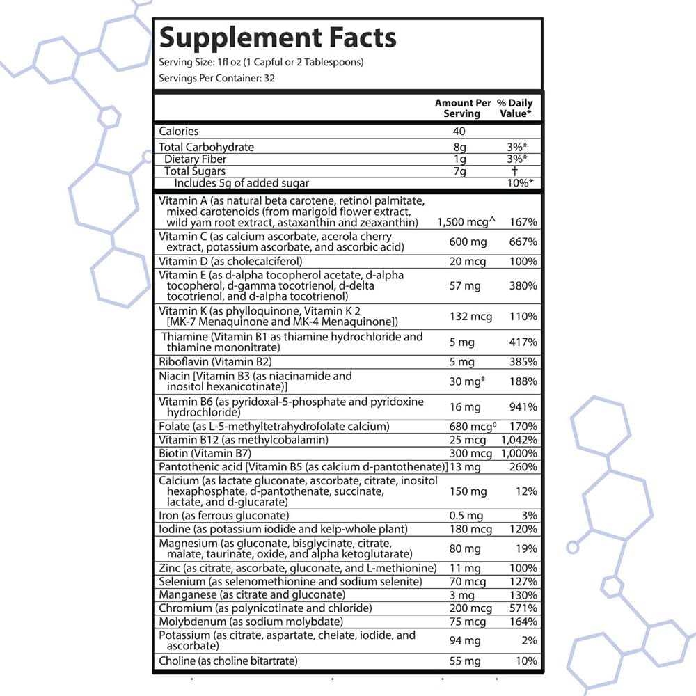Intramax Organic Liquid Multivitamin, Non GMO, Dairy Free, Gluten Free, Magnesium, Vitamin D, C and E, Zinc (32 Oz., Peach Mango)
