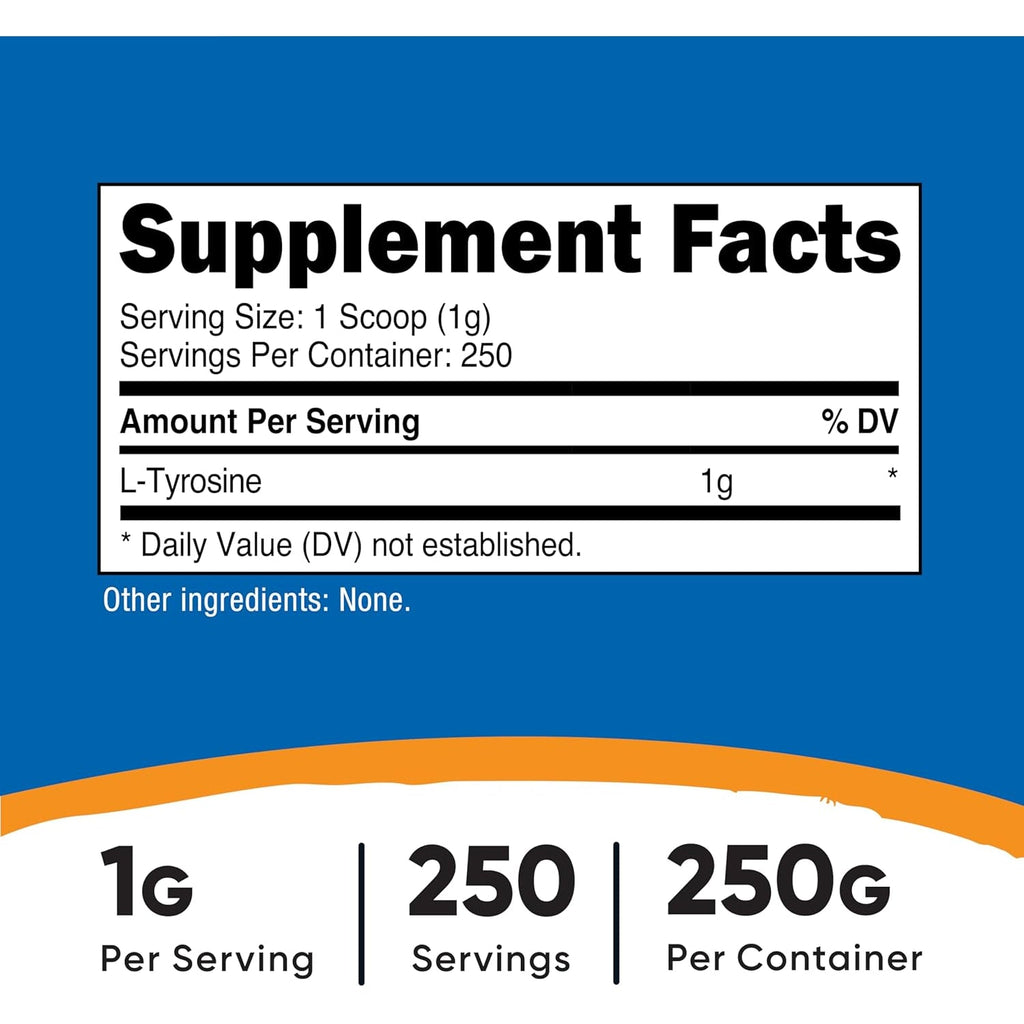 Nutricost L-Tyrosine Powder 250 Grams - Pure L-Tyrosine Powder 1000Mg per Serving