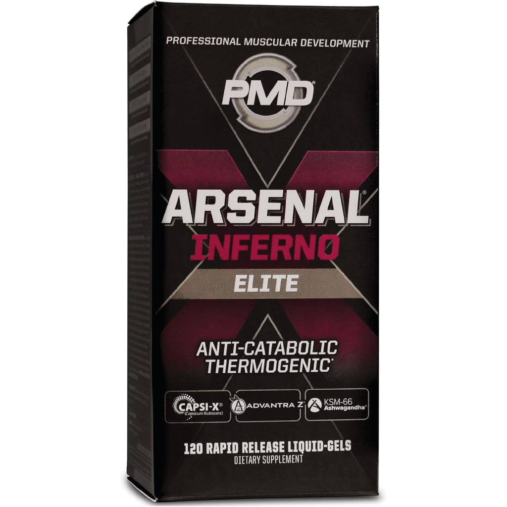 PMD Sports Arsenal X Inferno Superior Fast-Acting Liquid Gel Thermogenic Dietary Supplement - Fat Burner and Muscle Maintenance - Increase Metabolism and Energy Booster - 120 Liquid Gels