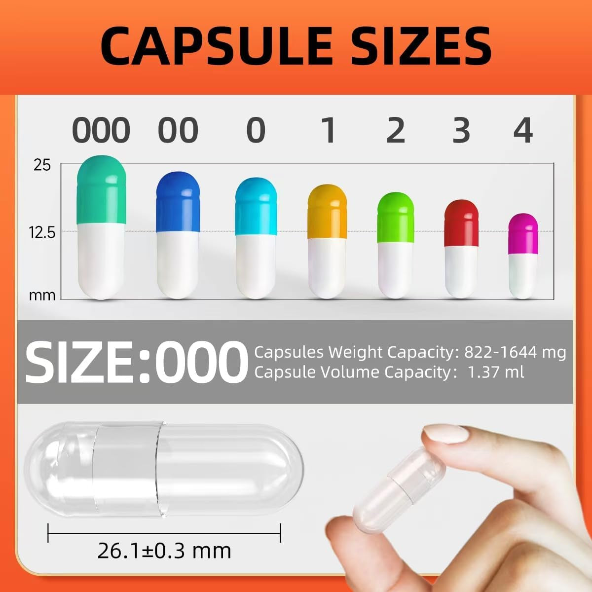 000 Capsules Separated 1000 Count, Premium Vegan Empty Capsules Size 000 Separated in 2 Bags, Clear Pill Capsule for DIY Supplement Filling