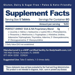 Bodyhealth Perfectamino (300 Tablets) Essential Amino Acid Supplement with BCAA and EAA, Muscle Recovery, Boost Energy & Stamina, 99% Utilization, Vegan Branched Chain Protein Pre/Post Workout