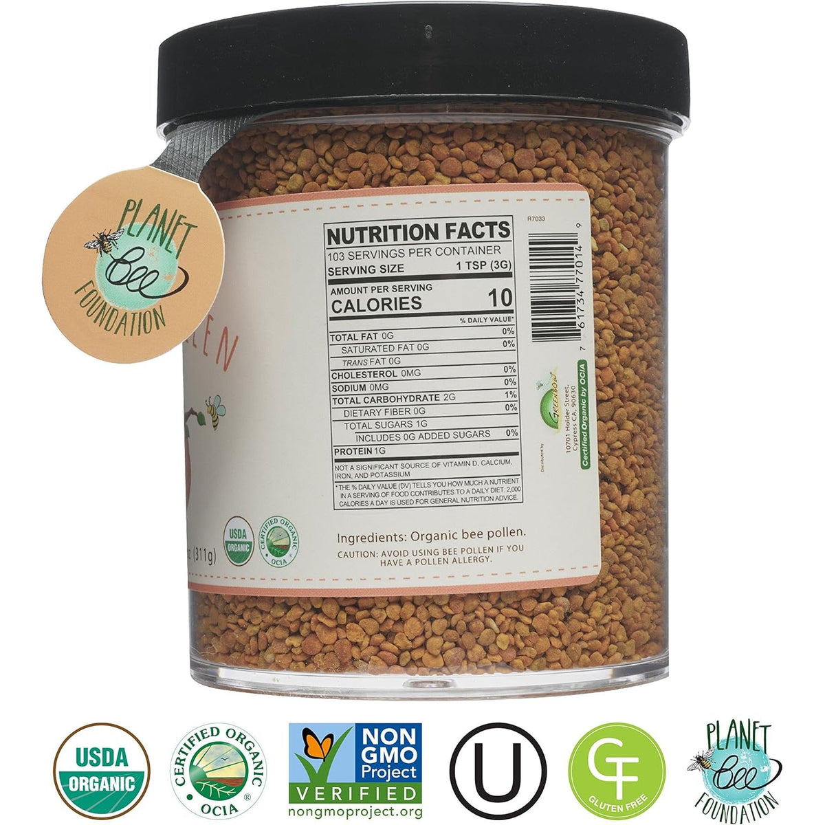Greenbow Organic Bee Pollen - 100% USDA Certified Organic, Non-Gmo, Halal, Kosher, Certified GMP, Pure & Natural Bee Pollen - Superfood Packed with Proteins, Vitamins & Minerals - Gluten Free - 311G