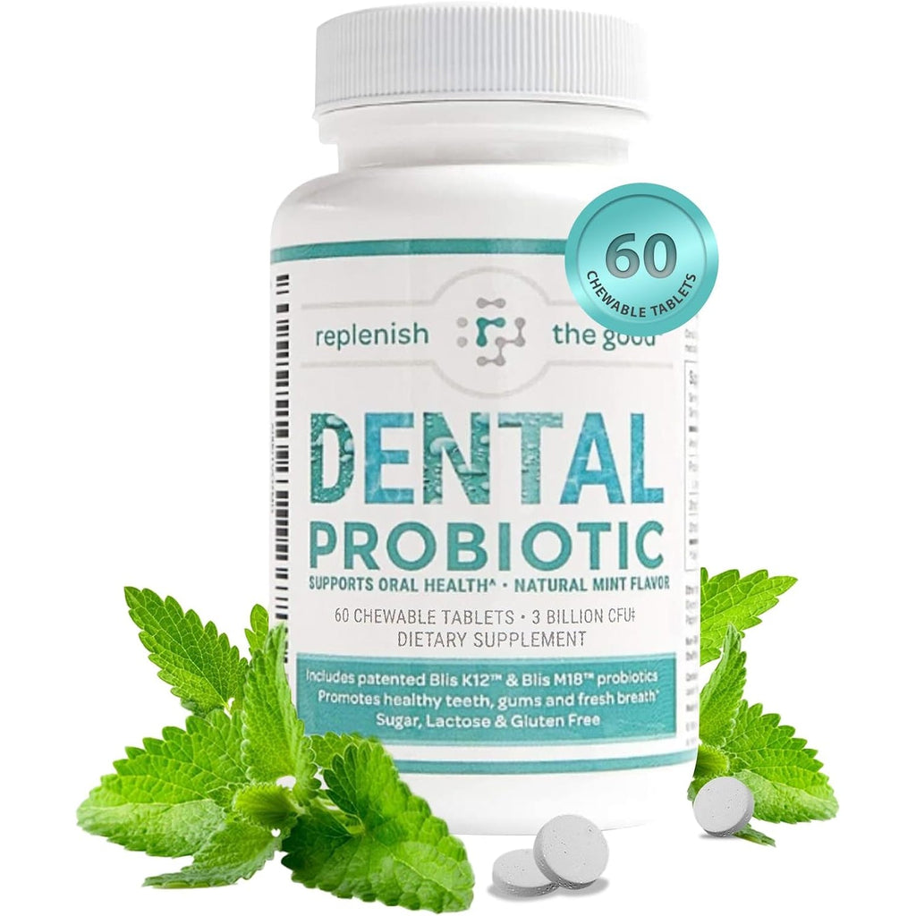 Dental Oral Probiotic, 60 Chewable Tablets - Supplements W/Blis K12 & M18 - Bad Breath Treatment for Adults - Boosts Oral Health - Fights Halitosis, Tooth Decay, Strep Throat (Mint Flavor)