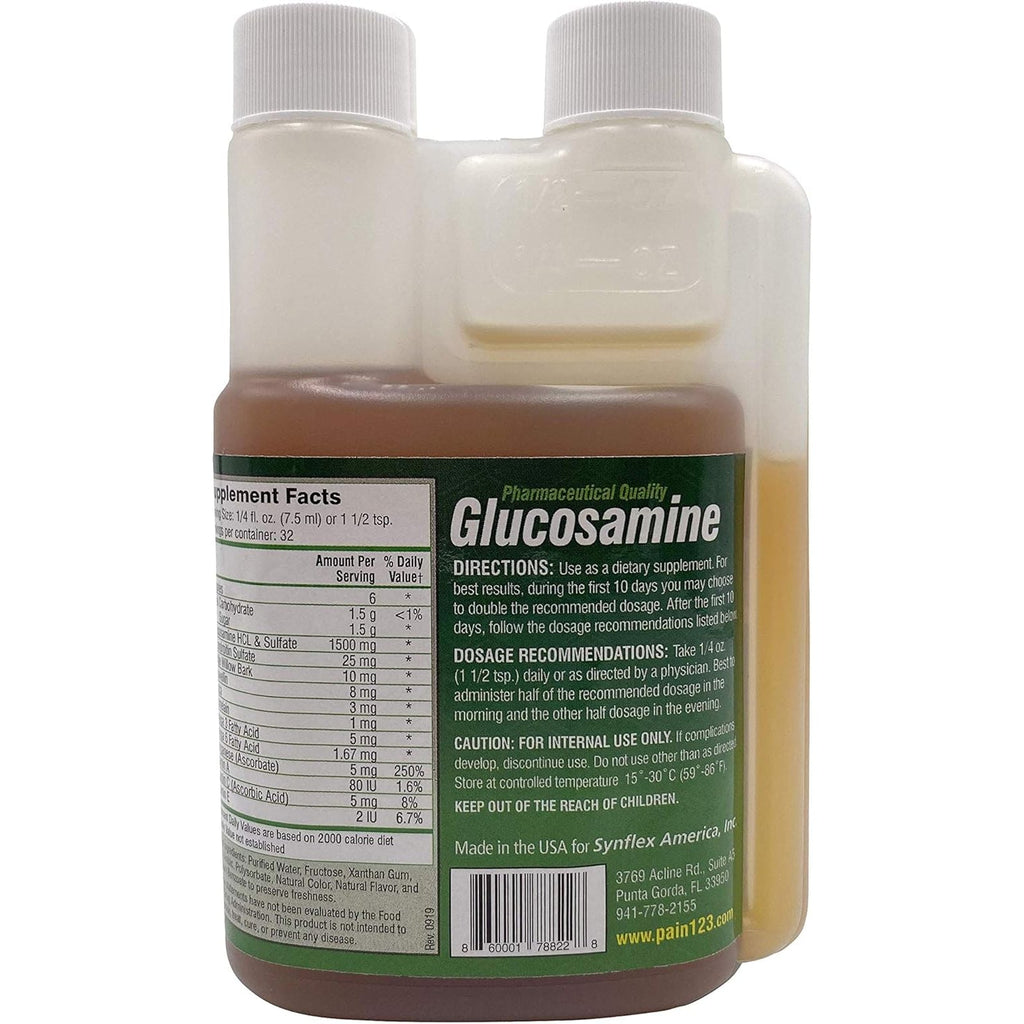 Synflex 1500Mg Liquid Glucosamine & Chondroitin Supplement - HSA/FSA, High Concentration and Fast-Absorbing Joint Support Formula with White Willow Bark, Manganese, and Boswellin, 32-Day Supply
