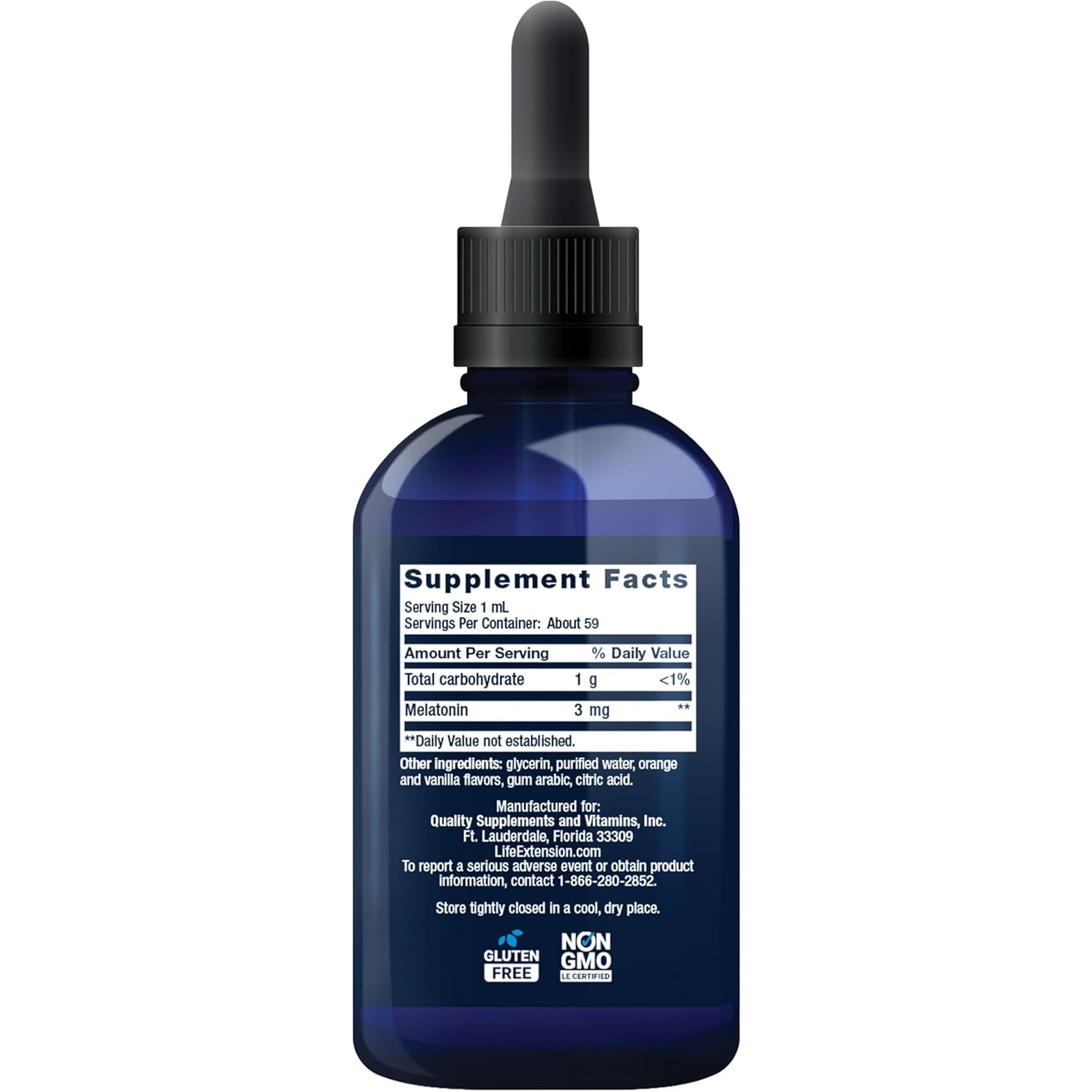 Life Extension Fast-Acting Liquid Melatonin (Citrus-Vanilla Flavor), 3 Mg, Optimal Sleep Support, Healthy Circadian Rhythms, Cellular Defense, Gluten-Free, Non-Gmo, 2 Fl Oz