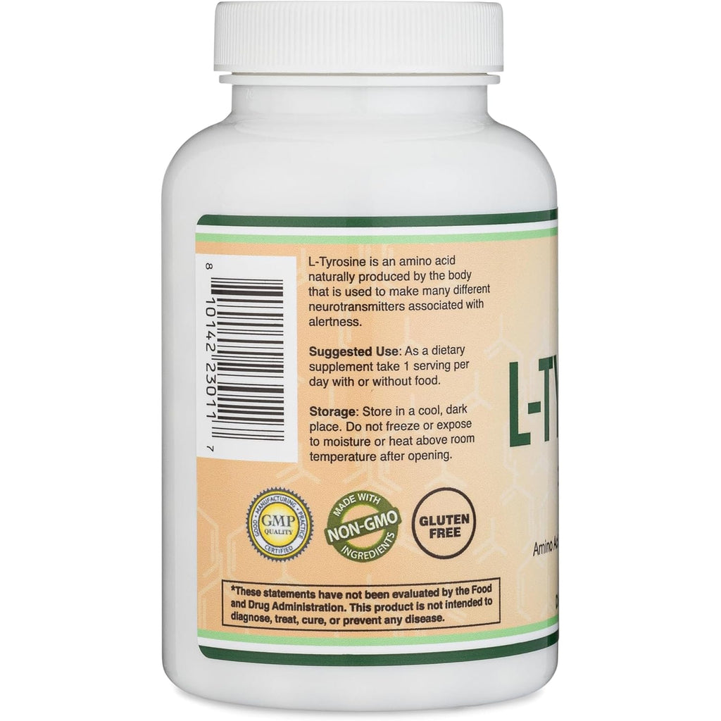 L-Tyrosine 1,000Mg per Serving, 120 Veggie Capsules (L Tyrosine Supplement for Memory, Attention, and Focus) Amino Acid, Vegan Safe, Non-Gmo by Double Wood