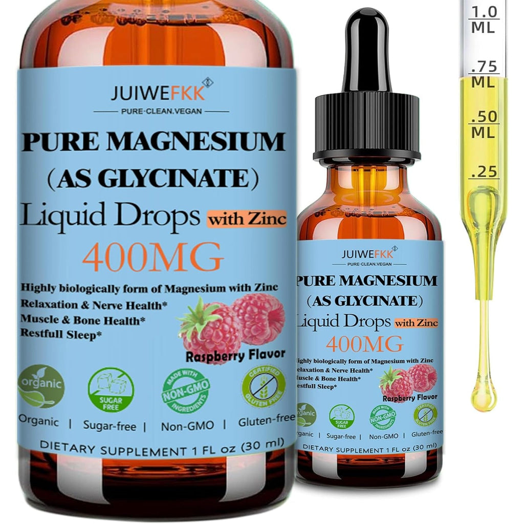 Pure Magnesium Glycinate 400Mg Liquid Drops, High Absorption Chelated Calm Magnesium with Zinc for Sleep Relaxation Muscle Bone Nerve & Brain Health, Non GMO, Vegan for Women Men & Kids