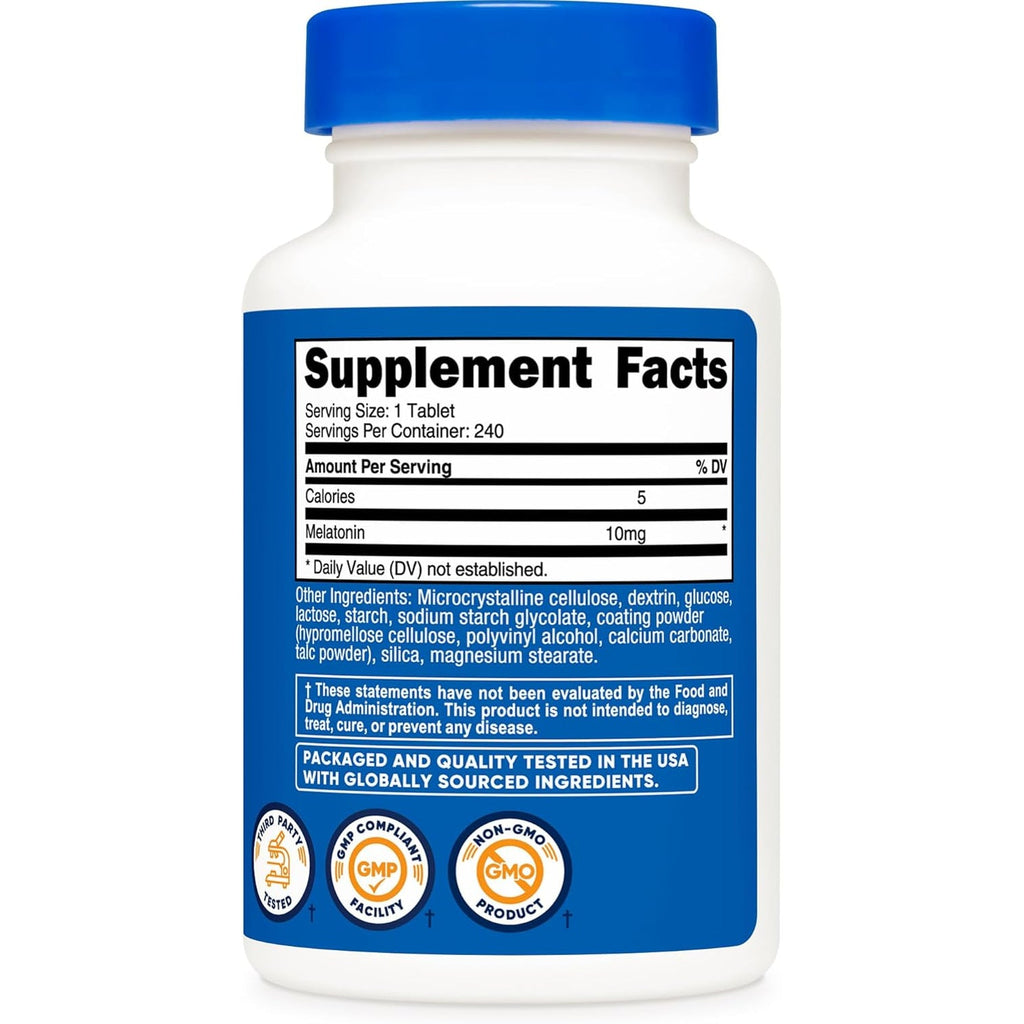 Nutricost Melatonin 10Mg, 240 Tablets - 10Mg per Serving, Non-Gmo, Gluten Free