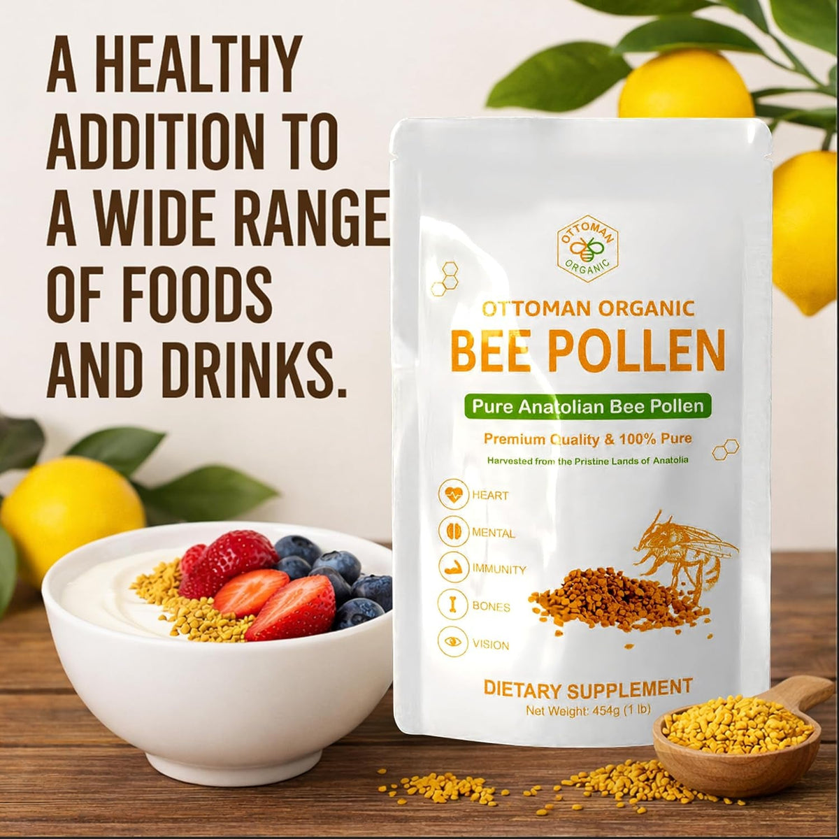 Bee Pollen – USDA & EU Organic Certified, Halal, ISO 22000 & GMP | 100% Pure Superfood, Rich in Vitamins & Minerals | Non-Gmo, Additive-Free (1 Pound (Pack of 1))