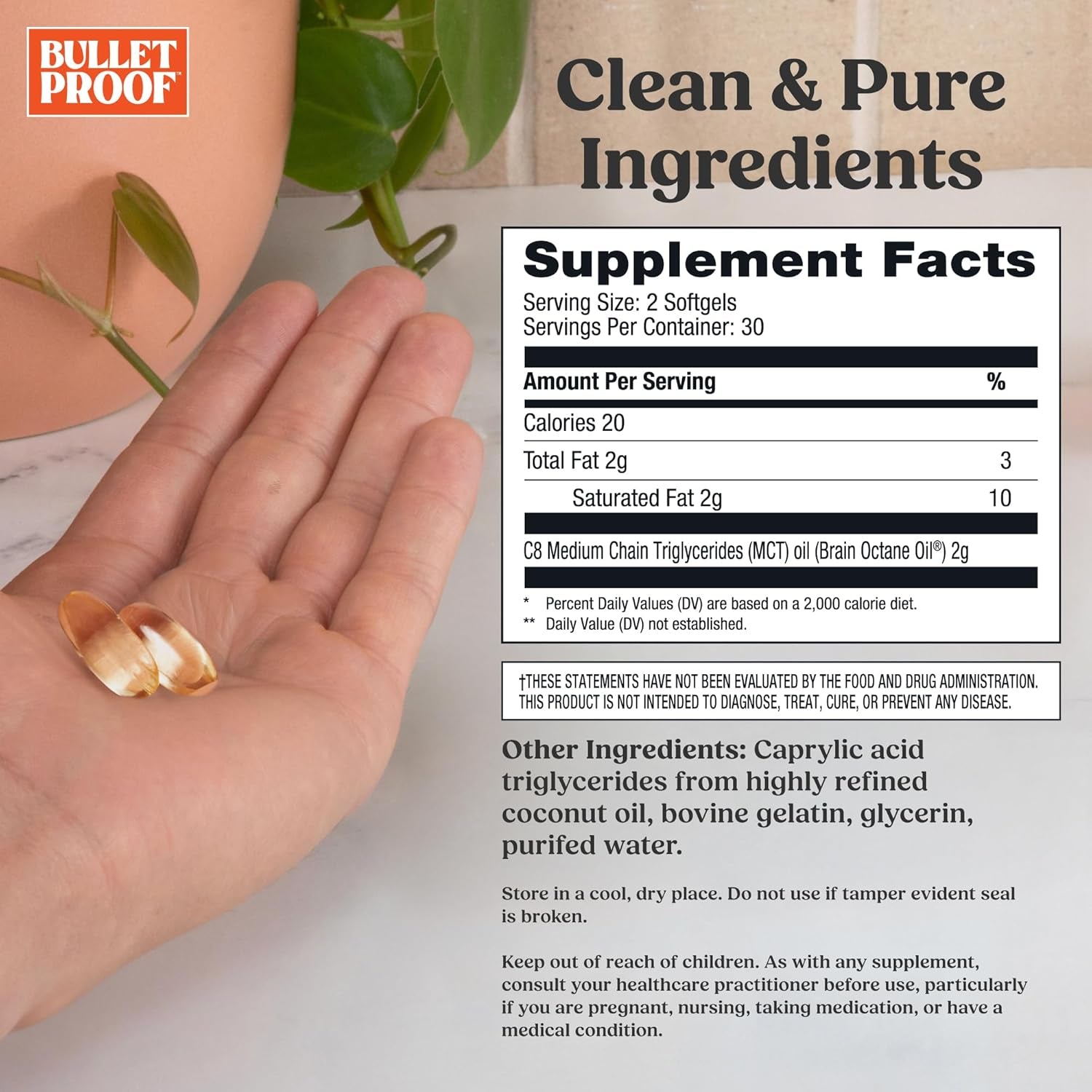 Bulletproof Brain Octane Softgels, 60 Count, Pure C8 MCT Oil for Sustained Energy