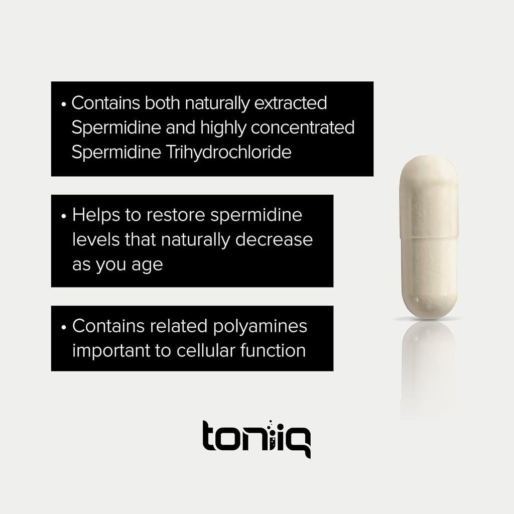 Toniiq 22Mg Ultra Concentrated Spermidine Supplement -Spermidine Supplements for Men and Women - Rice Germ Extract and Trihydrochloride Complex Blend - 60 Vegetarian Capsules - 30 Servings