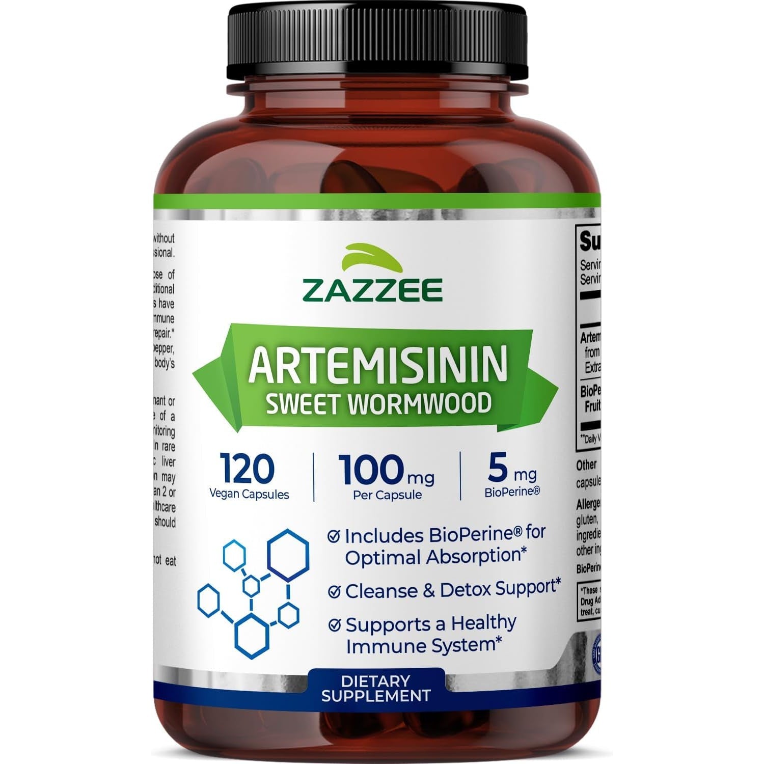 Zazzee High Absorption Artemisinin, 100 Mg per Capsule, 120 Vegan Capsules, with 5 Mg Bioperine for Maximum Absorption, Sweet Wormwood Extract, 4 Month Supply, All-Natural and Non-Gmo