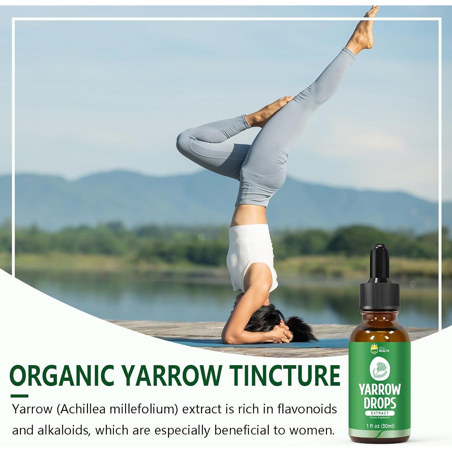 Yarrow Herb Tincture, Organic Yarrow Extract Liquid, GMP Certified, 98% Absorption, Non-Gmo, Vegan, Gluten Free, Alcohol Free- 1 Fl Oz