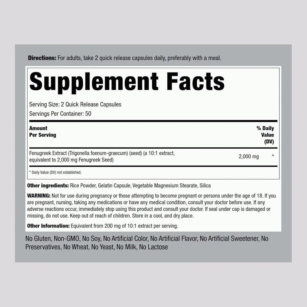 Piping Rock Fenugreek Capsules | 100 Pills | Concentrated Seed Extract | Herbal Supplement for Women | Non-Gmo, Gluten Free