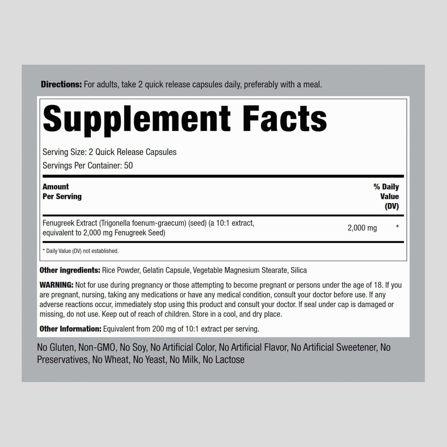 Piping Rock Fenugreek Capsules | 100 Pills | Concentrated Seed Extract | Herbal Supplement for Women | Non-Gmo, Gluten Free