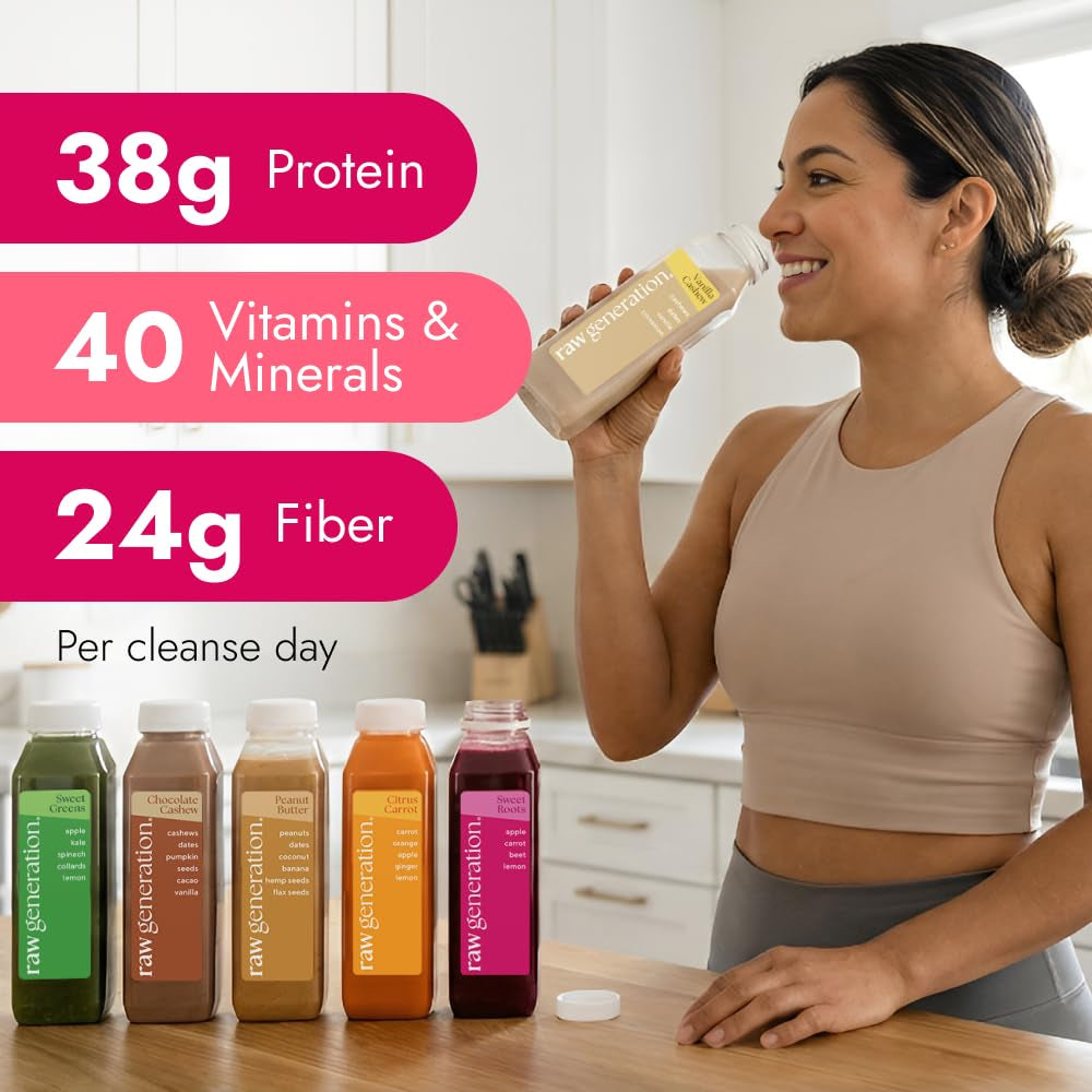 Raw Generation Protein Juice Cleanse (10-Day) – Juice & Smoothie Cleanse for Lean Muscle and Weight Loss | Workout Support, Reduced Bloating & Energy Boost