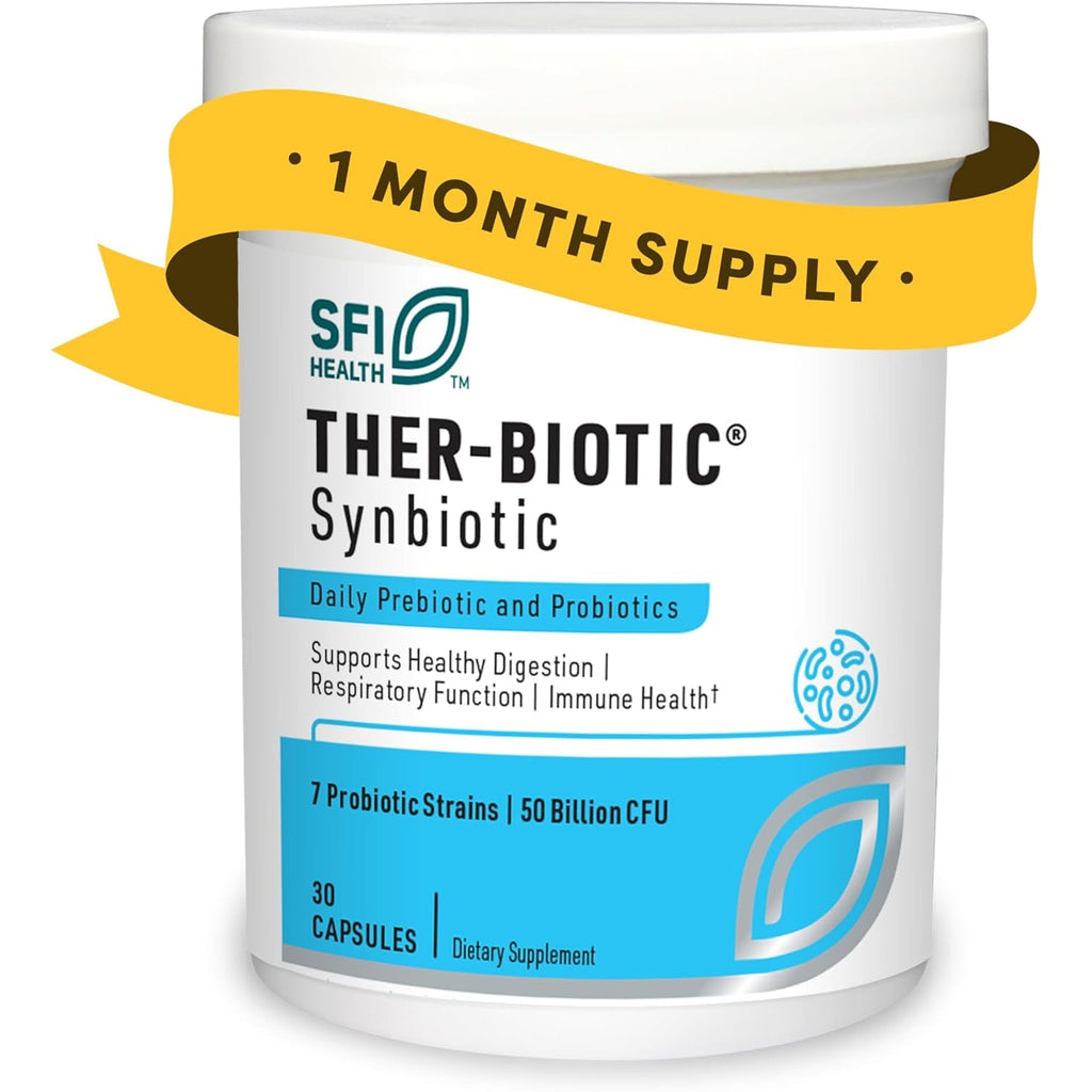 Klaire Labs SFI Health Ther-Biotic Synbiotic - Prebiotics and Probiotics for Women & Men - 50 Billion CFU Probiotic Capsules with Sunfiber - Digestive Health and Immune Support (30 Ct)