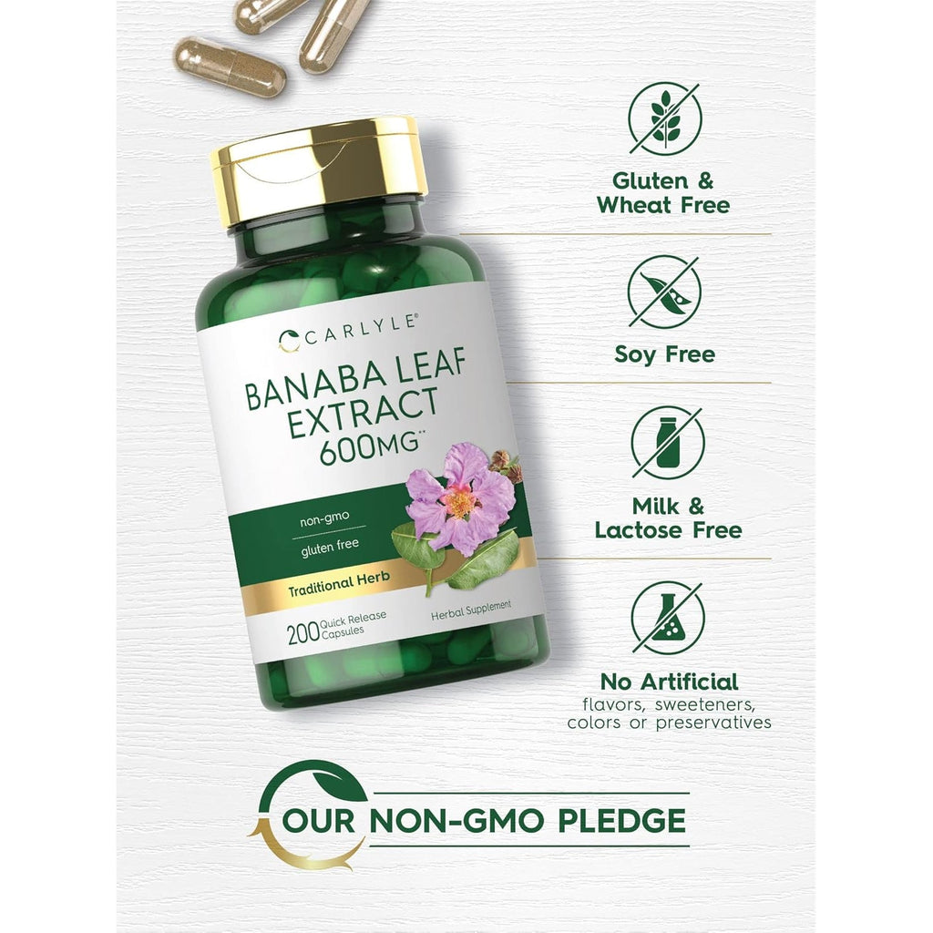 Carlyle Banaba Leaf Extract Capsules | 200 Count | Non-Gmo, Gluten Free
