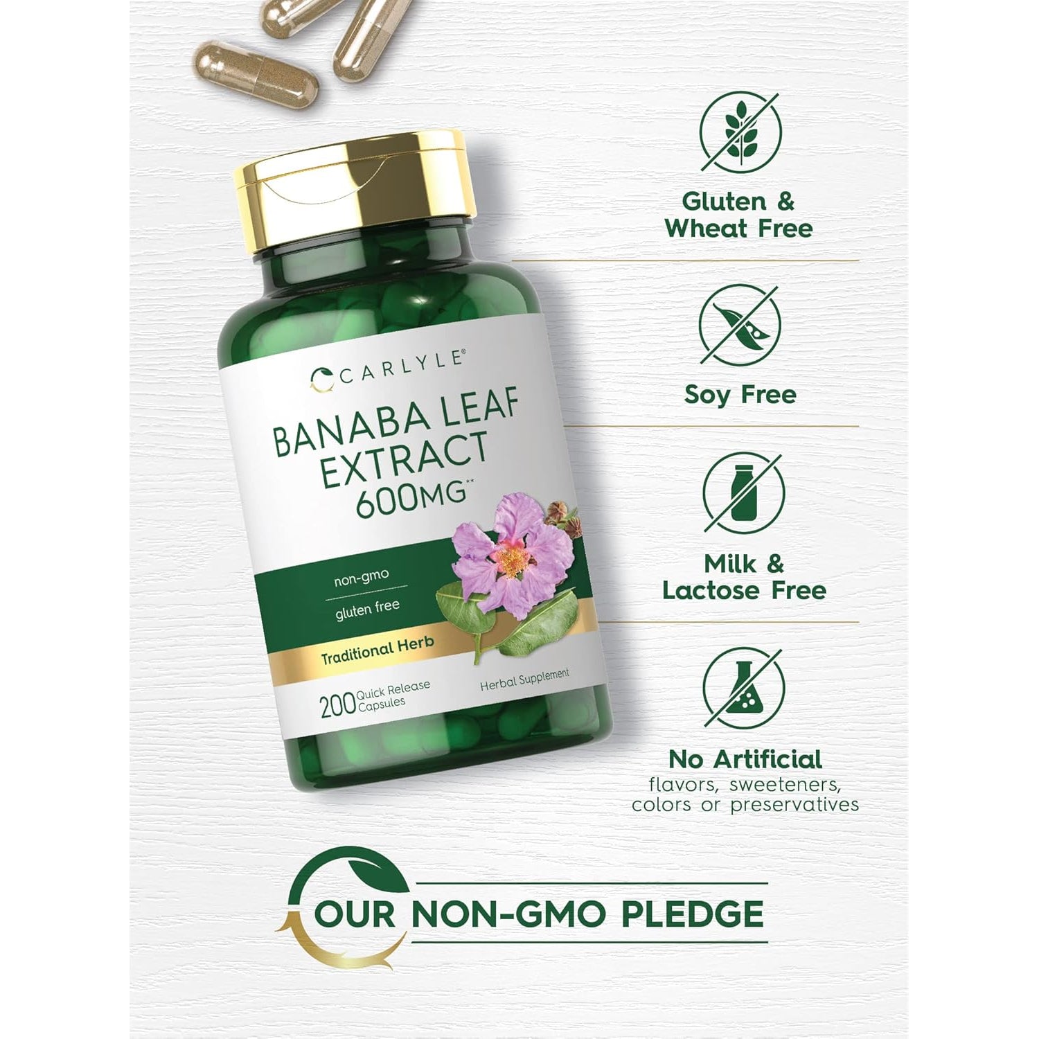 Carlyle Banaba Leaf Extract Capsules | 200 Count | Non-Gmo, Gluten Free