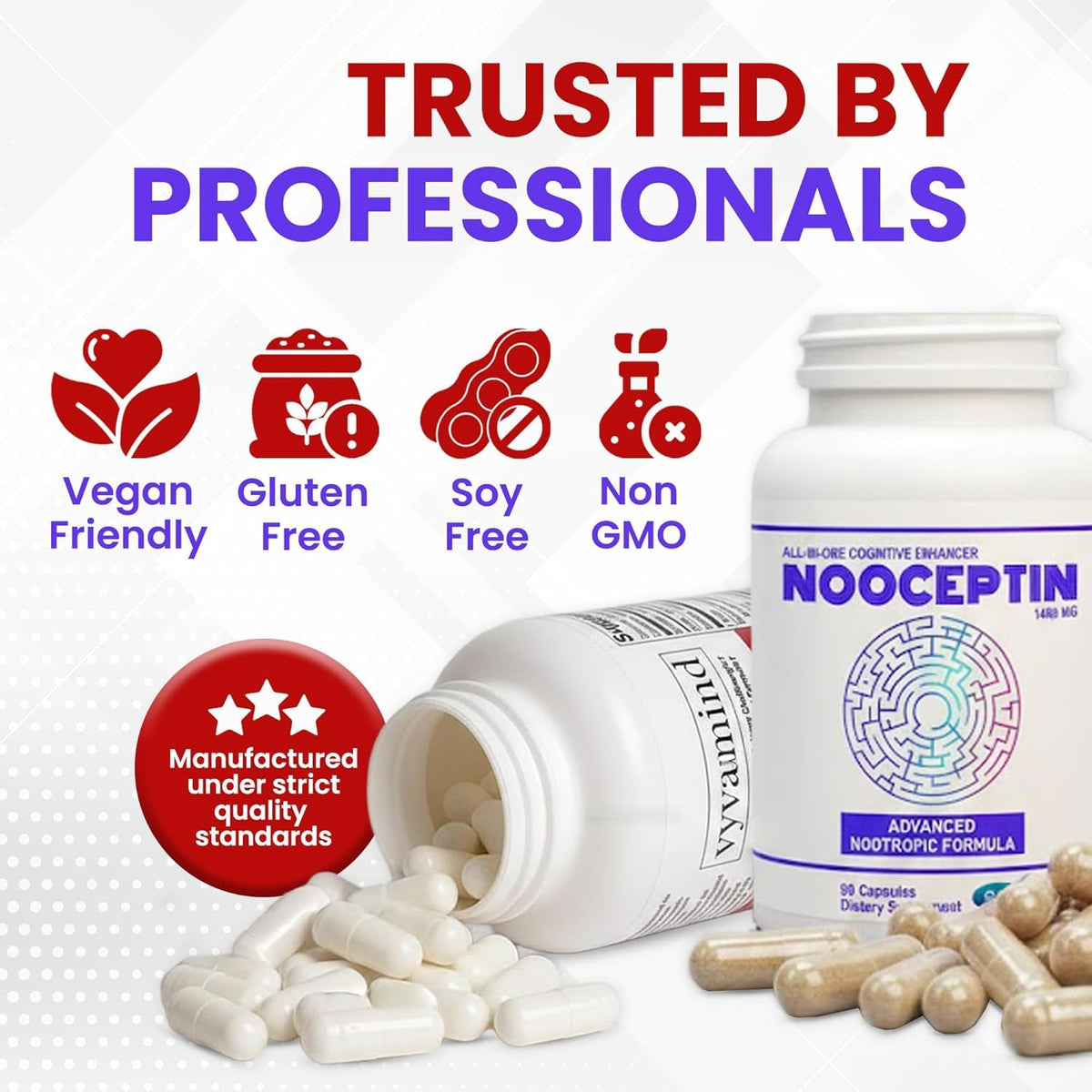 Vyvamind Neurostimulant + Focus Aid & NOOCEPTIN All-In-One Cognitive Enhancer Supplement, Dual Action Brain & Neurotransmitter Support, Our Best Nootropic Formula yet with Caffeine & L-Theanine