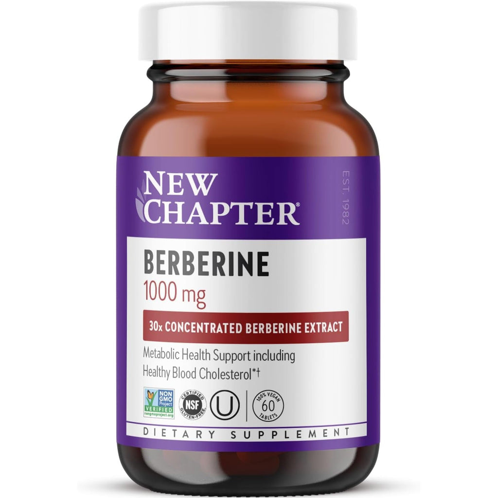 New Chapter Berberine Supplement - Super-Potent Berberine 1000 Mg, 30X Concentrated Indian Barberry Extract to Support Metabolic Health + Heart Health + Glucose Support, Vegan, Gluten Free, 60 Count