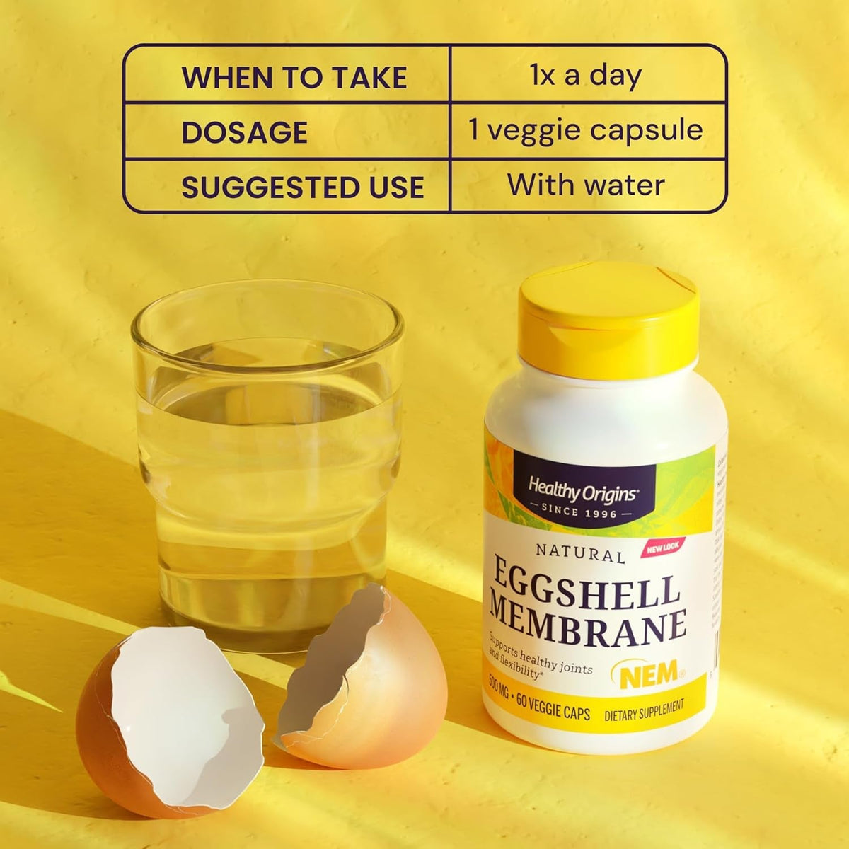 Healthy Origins NEM Eggshell Membrane 500 Mg, 120 Veggie Capsules - Clinically Studied, USA Sourced - Fast-Acting Supplement for Joint Comfort, Flexibility & Mobility - 4 Month Supply