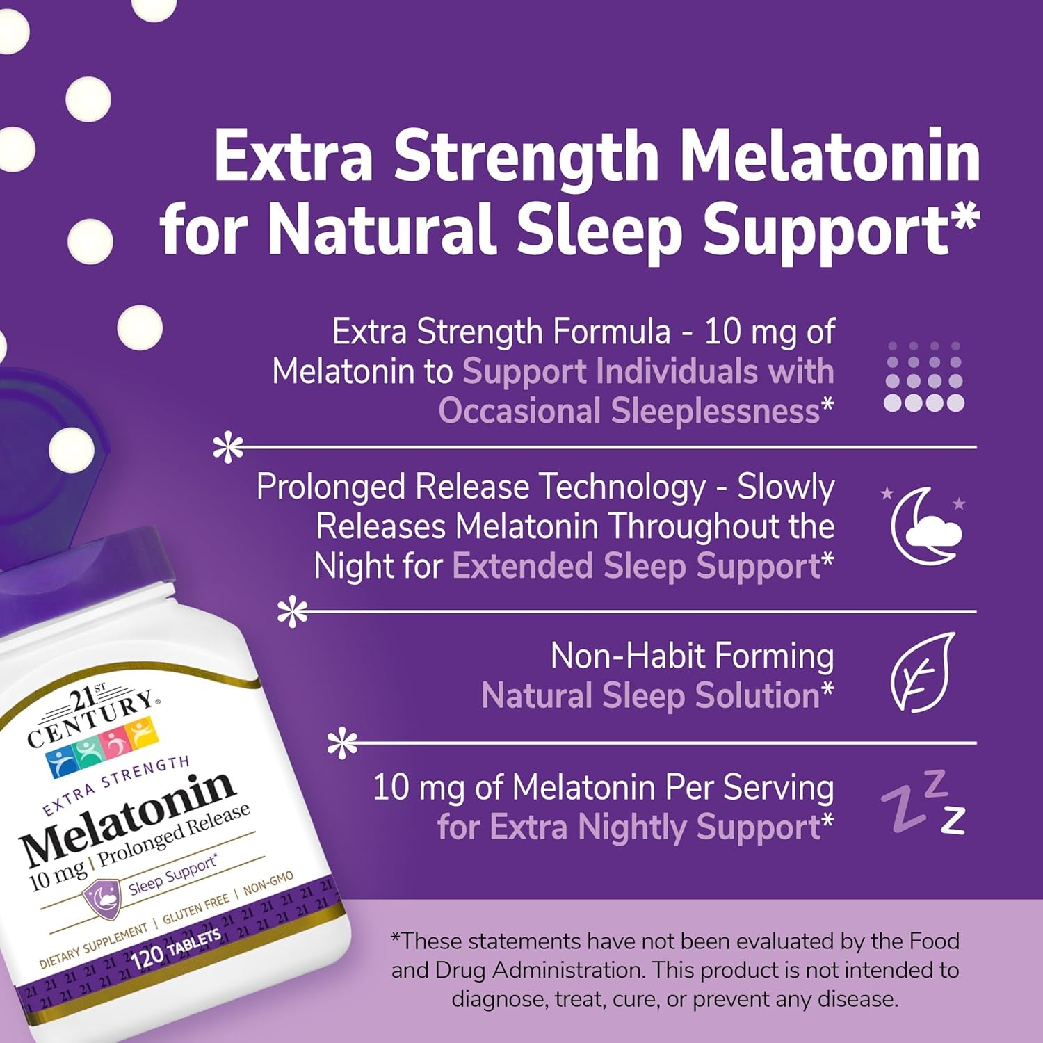 SMART MONKEY TECHNOLOGIES 21St Century Melatonin 10Mg Time Release, 120 Tablets | Non-Habit Forming Sleep Aid for Adults | Jet Lag & Shift Work | Promotes Restful Sleep | Gluten-Free & Non-Gmo