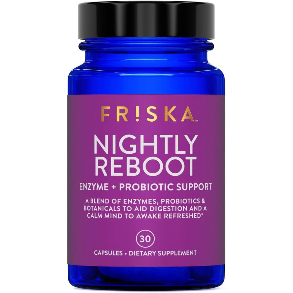 Friska Nightly Reboot - Nighttime Digestive Enzymes, Probiotic for Gut Balance & Bloating Support, with Melatonin & Chamomile to Promote Relaxation & Sleep, 30 Capsules
